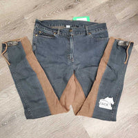 Full Seat Denim Breeches *gc/fair seam puckers, mnr faded, rubs & pills, ankles: torn edge & v.hairy velcro
