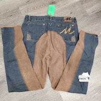 Full Seat Denim Breeches *gc/fair seam puckers, mnr faded, rubs & pills, ankles: torn edge & v.hairy velcro
