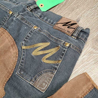 Full Seat Denim Breeches *gc/fair seam puckers, mnr faded, rubs & pills, ankles: torn edge & v.hairy velcro
