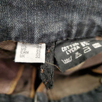 Full Seat Denim Breeches *gc/fair seam puckers, mnr faded, rubs & pills, ankles: torn edge & v.hairy velcro
