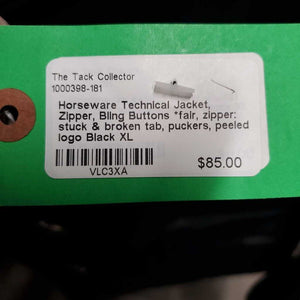 Technical Jacket, Zipper, Bling Buttons *fair, zipper: stuck & broken tab, puckers, peeled logo