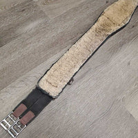 Nylon Web Girth, 2x els, detach fleece, D Ring, velcro liner *gc/fair, clean, clumpy, hairy, v.rubbed, thin/holey edges, stretched & popped elastic
