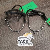 JUNIORS? Pr Nubby POW Spurs, soft Narrow leather straps *gc, clean, rubs, scratches, widened, mnr stains, trimmed
