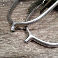 JUNIORS? Pr Nubby POW Spurs, soft Narrow leather straps *gc, clean, rubs, scratches, widened, mnr stains, trimmed
