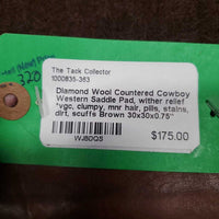 Countered Cowboy Western Saddle Pad, wither relief *vgc, clumpy, mnr hair, pills, stains, dirt, scuffs
