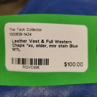 Leather Vest & Full Western Chaps *xc, older, mnr stain
