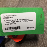 Leather Vest & Full Western Chaps *vgc, mnr dirt?stain, curled edge