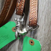 One Ear Tooled Headstall, Split Reins, All Rivets, Snaps *gc, clean, rubs, faded/discolored spots, film, scrapes, repaired, rust, stains
