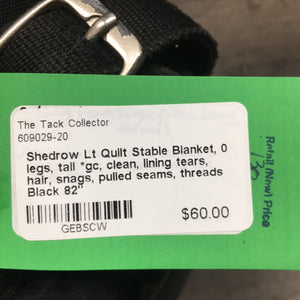 Lt Quilt Stable Blanket, 0 legs, tail *gc, clean, lining tears, hair, snags, pulled seams, threads