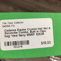 Crystal Hair Net & Scrunchie Combo, Built In Clips, bag *new
