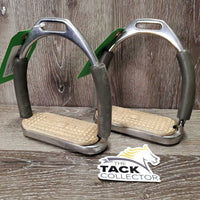 Pr Flexi Stirrup Irons, grips *fair, stains, dirt, mnr cracks, v.sloppy?BROKEN
