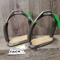 Pr Flexi Stirrup Irons, grips *fair, stains, dirt, mnr cracks, v.sloppy?BROKEN

