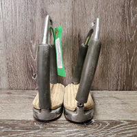 Pr Flexi Stirrup Irons, grips *fair, stains, dirt, mnr cracks, v.sloppy?BROKEN

