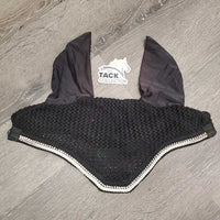 "Deluxe Crystal" Crochet Fly Veil Ear Bonnet, bling, piping *gc, dirty, hairy, faded, curled edges, stains
