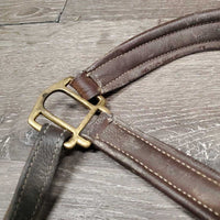 Soft Padded Leather Halter, adj, snap *vgc/gc, clean & dirty/film, faded, curled end, mnr rubs, stains & scrapes
