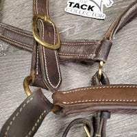 Soft Padded Leather Halter, adj, snap *vgc/gc, clean & dirty/film, faded, curled end, mnr rubs, stains & scrapes