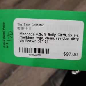 v.Soft Belly Girth, 2x els, Caribiner *vgc, clean, residue, dirty els