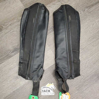 Pr Synthetic Half Chaps *gc/fair, rubs, dirty, peeled/holey spot, linty/hairy inisde
