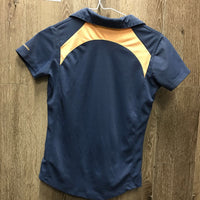 JUNIORS V Neck SS Polo Shirt, mesh back *vgc, pilly
