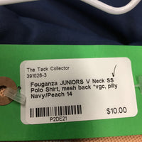 JUNIORS V Neck SS Polo Shirt, mesh back *vgc, pilly
