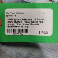 LS Show Shirt, Button -Floral Collar *gc, snags, older, loose threads
