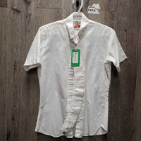 SS Show Shirt, 2 Button Collars *fair, older, dingy, snags, v.puckered
