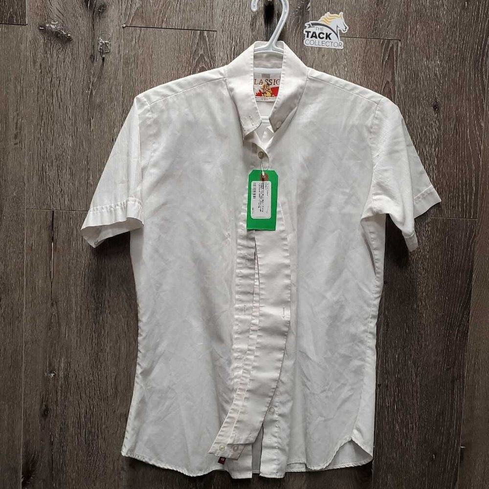 SS Show Shirt, 2 Button Collars *fair, older, dingy, snags, v.puckered