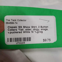 SS Show Shirt, 2 Button Collars *fair, older, dingy, snags, v.puckered