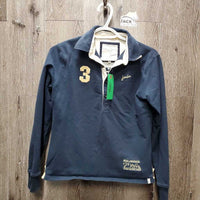 LS Polo Shirt, 1/4 Button up *gc, faded, mnr hair, curled collars
