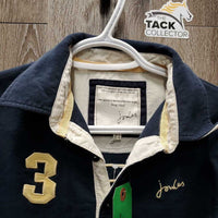 LS Polo Shirt, 1/4 Button up *gc, faded, mnr hair, curled collars
