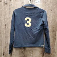 LS Polo Shirt, 1/4 Button up *gc, faded, mnr hair, curled collars