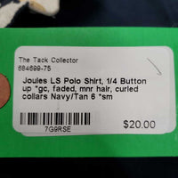 LS Polo Shirt, 1/4 Button up *gc, faded, mnr hair, curled collars
