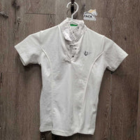 JUNIORS SS Show Shirt, 1/4 Snap Up, snap collar *gc, puckers, snags, rubs, threads