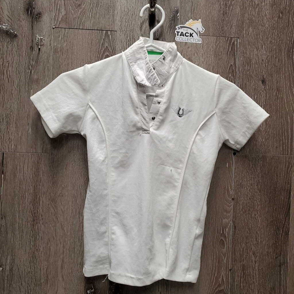 JUNIORS SS Show Shirt, 1/4 Snap Up, snap collar *gc, puckers, snags, rubs, threads