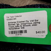 Crochet Fly Veil Ear Bonnet *gc, snag/frays, piping: frays, rubs & threads, older
