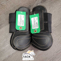 Pr Open Front Boots, velcro *gc, dirt, mnr hair, rubs, scrapes & stretched
