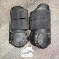 Pr Open Front Boots, velcro *gc, dirt, mnr hair, rubs, scrapes & stretched
