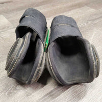 Pr Open Front Boots, velcro *gc, dirt, mnr hair, rubs, scrapes & stretched
