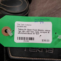 Pr Open Front Boots, velcro *gc, dirt, mnr hair, rubs, scrapes & stretched
