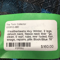 Hvy Winter Blanket, 2 legs, detach neck, fleece neck liner *gc, clean, 0 wpf, rubs, mnr faded, hair, snags, repairs, pills
