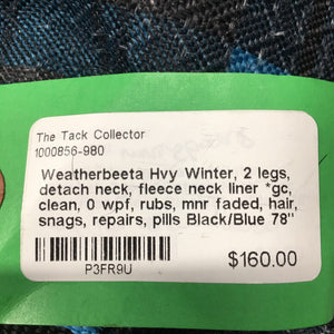 Hvy Winter Blanket, 2 legs, detach neck, fleece neck liner *gc, clean, 0 wpf, rubs, mnr faded, hair, snags, repairs, pills