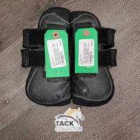 Pr Open Front Boots, velcro *gc, scuffs, dirt, scrapes, rubs, faded, hair, 1 squished, stretched/popped elastic
