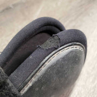 Pr Open Front Boots, velcro *gc, scuffs, dirt, scrapes, rubs, faded, hair, 1 squished, stretched/popped elastic
