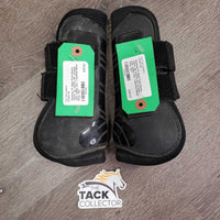 Pr Open Front Boots, velcro *gc, scuffs, dirt, scrapes, rubs, faded, hair, 1 squished
