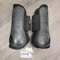 Pr Open Front Boots, velcro *gc, scuffs, dirt, scrapes, rubs, faded, hair, 1 squished
