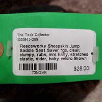 Sheepskin Jump Saddle Seat Saver *gc, clean, clumpy, rubs, mnr hairy, stretched elastic, older, hairy velcro
