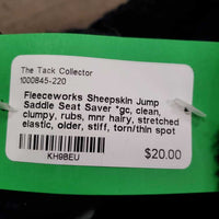 Sheepskin Jump Saddle Seat Saver *gc, clean, clumpy, rubs, mnr hairy, stretched elastic, older, stiff, torn/thin spot
