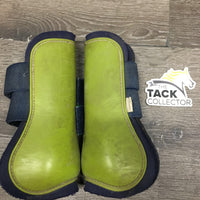 Pr Open Front Boots, velcro *gc/fair, stains, pilly edges, older, faded?, clean, dirt residue

