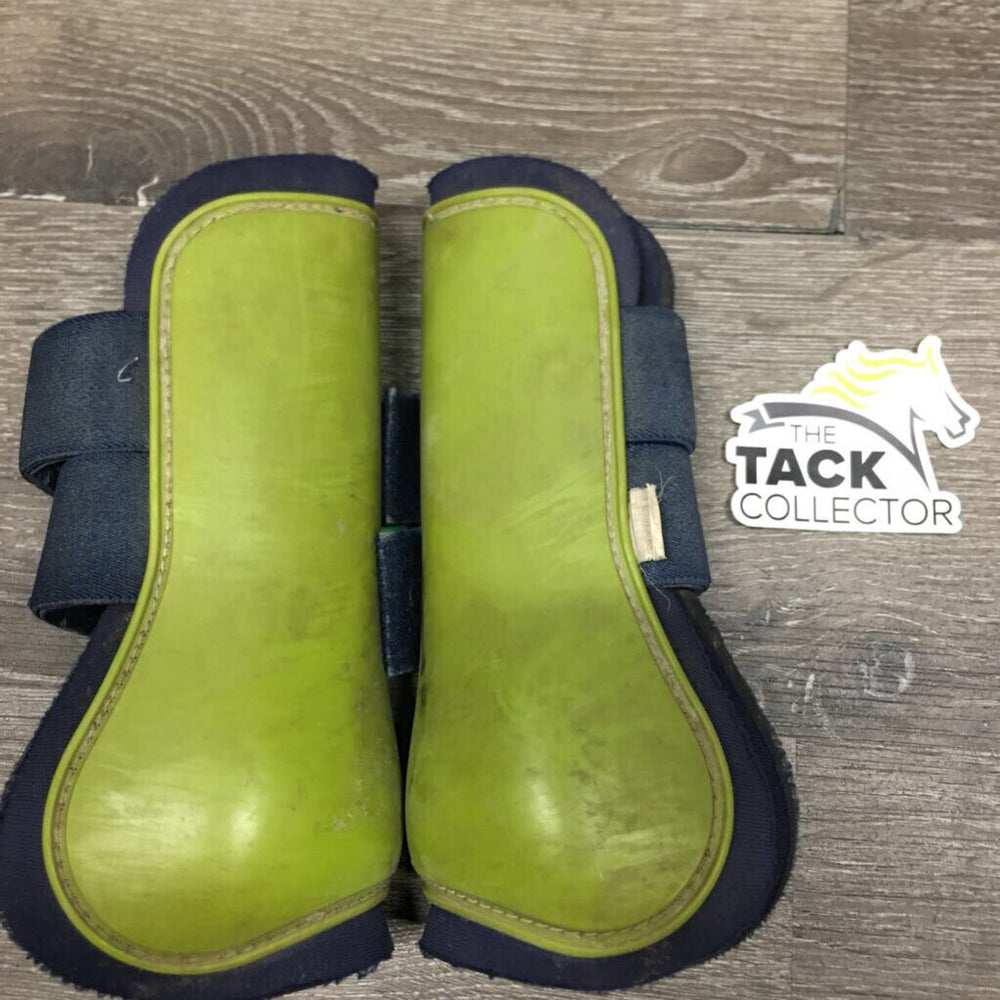 Pr Open Front Boots, velcro *gc/fair, stains, pilly edges, older, faded?, clean, dirt residue