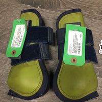 Pr Open Front Boots, velcro *gc/fair, stains, pilly edges, older, faded?, clean, dirt residue
